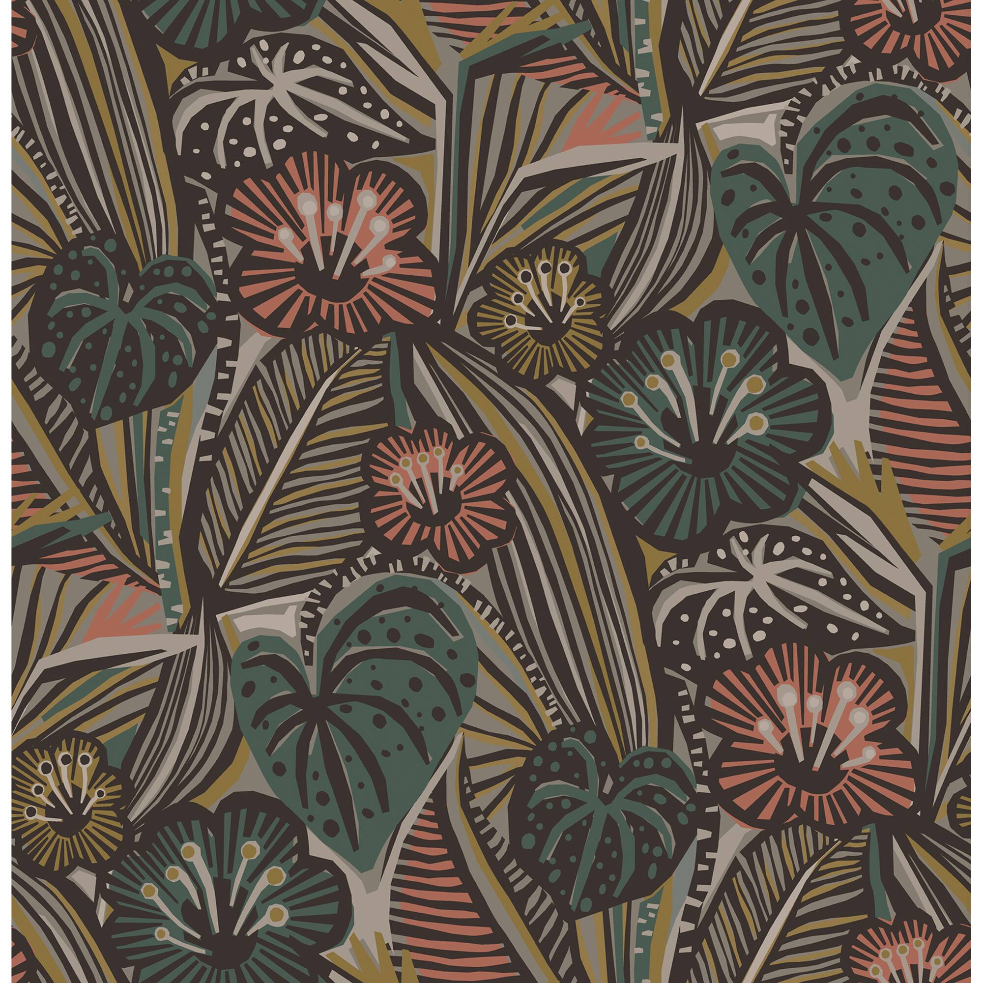 Coral Teal Lotusland Peel & Stick Wallpaper